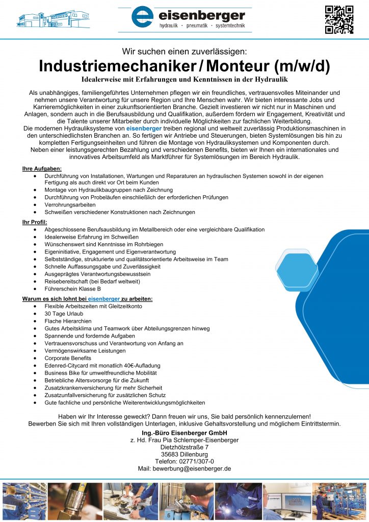 Stellenanzeige Industriemechaniker_Monteur
